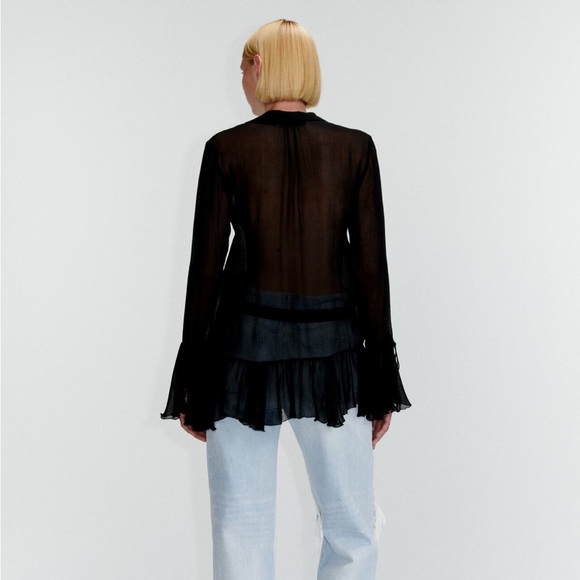 Zara NEW Semi Sheer Blouse with Ruffles - Picture 6 of 6